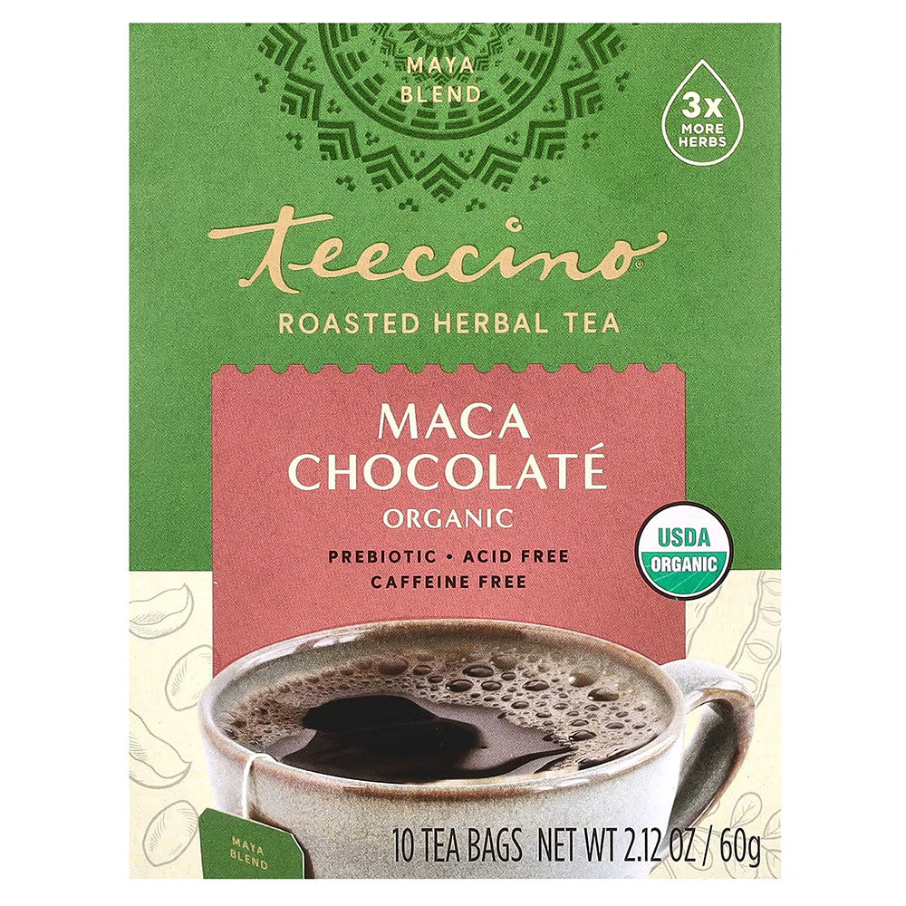 Teeccino, Organic Roasted Herbal Tea, Maca Chocolate, Caffeine Free, 10 Tea Bags, 2.12 oz